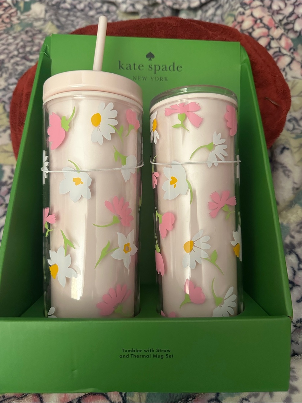 kate spade Pink & White Floral Double Tumbler Set NWT